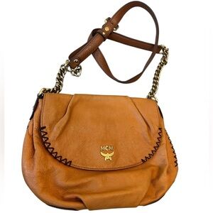 MCM Tan Leather Crossbody Bag with Elegant Chain Strap GUC minor stain bottom